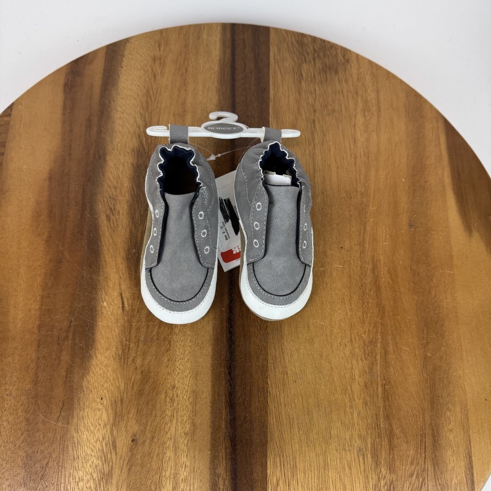New Infant Robeez Soft Soles Gray Comfort Casual Shoes Size 6-12 Months NWOB